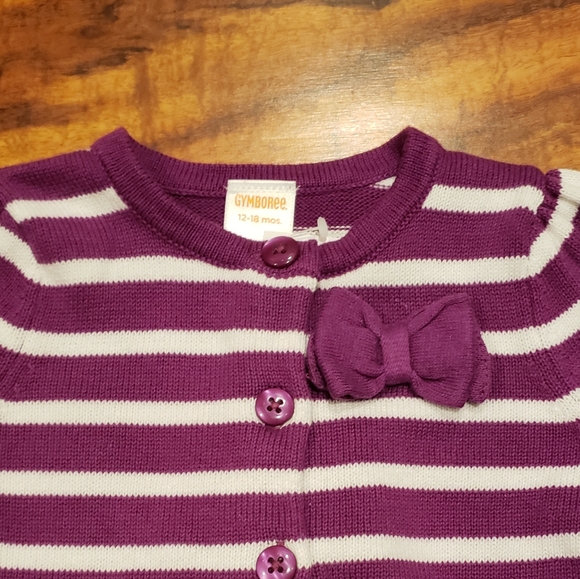 Gymboree NWT 12-18 months purple and white striped peplum sweater cardigan - Picture 4 of 6